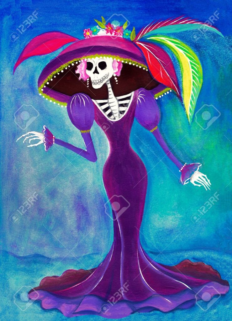 Day of the Dead Catrina Skeleton, Mexican Elegant Death illustration